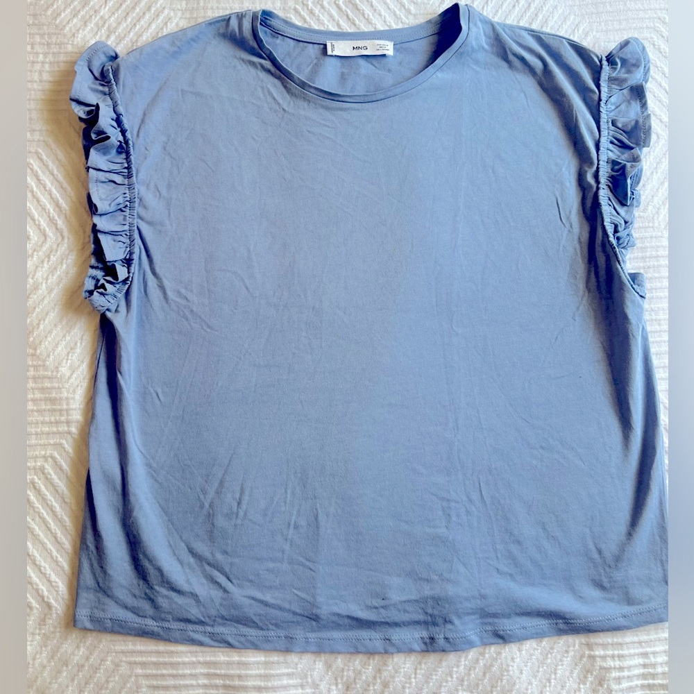 Mango - small ruffle sleeve -  cotton t shirt - medium